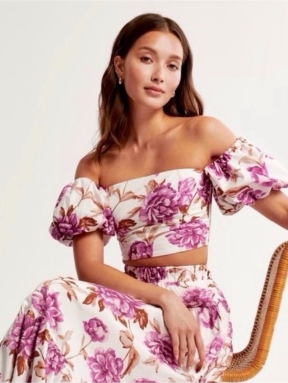 Abercrombie & Fitch Floral Puff Sleeve Crop Top – Size M